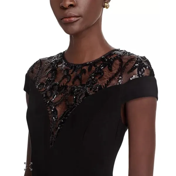 Adrianna Papell Embellished Illusion-Yoke Gown Sequin Jersey Dress Size 6 Black - Image 4