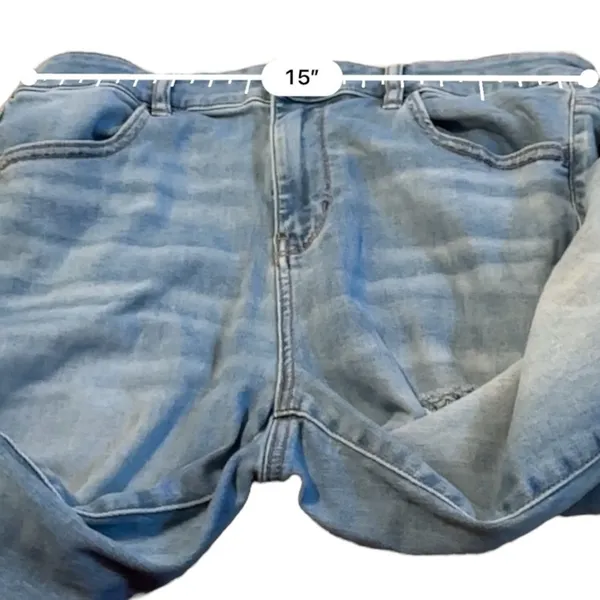 American Eagle Hi-Rise Light Wash Distressed Raw Hem Skinny Jegging‎ Jeans Sz 14 - Image 11