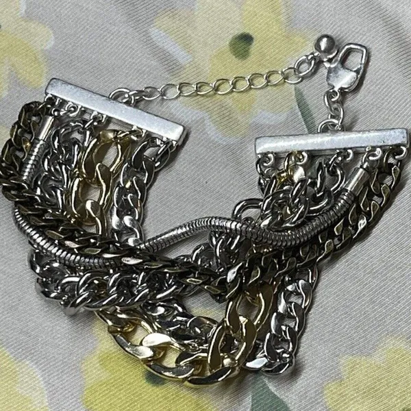 Jenny Bird Austin Cuff Mixed Metals Stacked 5 Chain Bracelet Brand New - Image 8