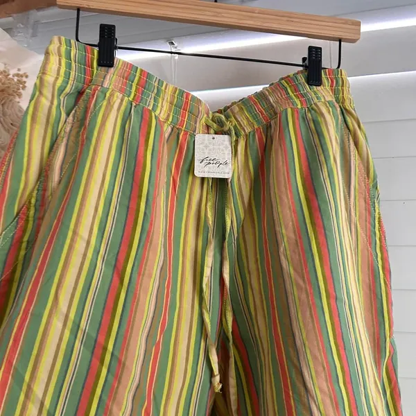 Free People Saylor Poplin long relaxed Shorts rainbow stripe coastal boho S NWT - Image 6