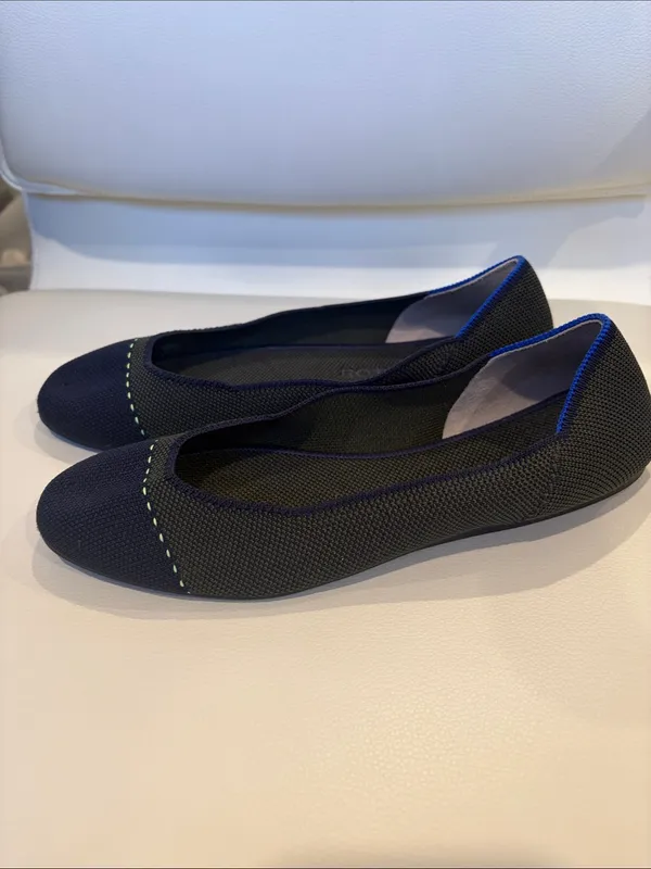Rothy's The Square Highland Knit Cap Toe‎ Ballet Flats Size 7.5 Navy Blue Green - Image 4