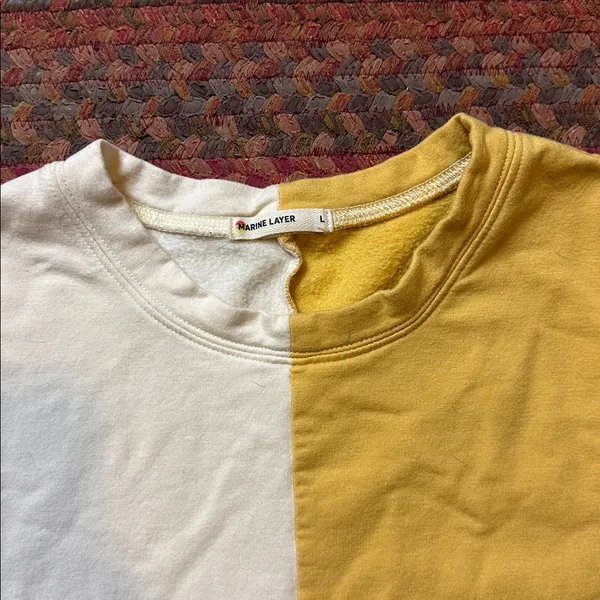 Marine Layer Two Tone Yellow Cream Sweatshirt Stretch - Image 2