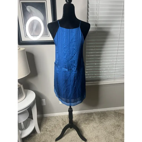 Mason by Michelle‎ Mason Mini Silk Slip Dress 0 Blue Halter Lined - Image 13