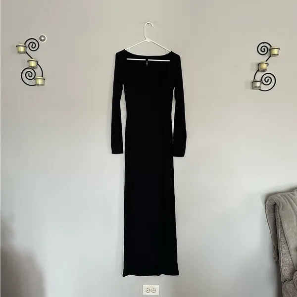 Skims Soft Lounge Long Sleeve Dress in Black - Image 4