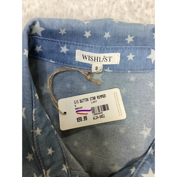 Wishlist Star Print‎ Short Sleeve Button Front Romper Denim Blue Small NEW… - Image 4