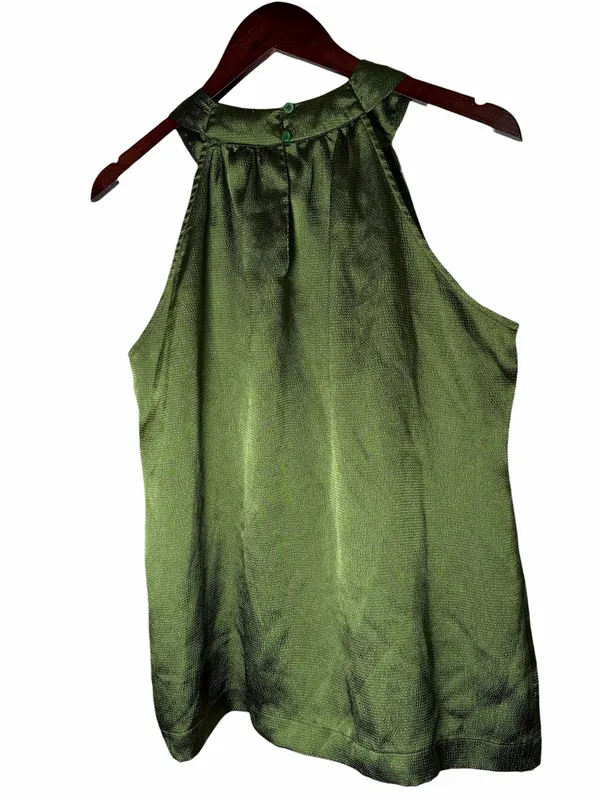 Y2K Apt. 9 Olive Green Satin Sleeveless Top Halter Beaded Sz Large Whimsygoth - Image 5