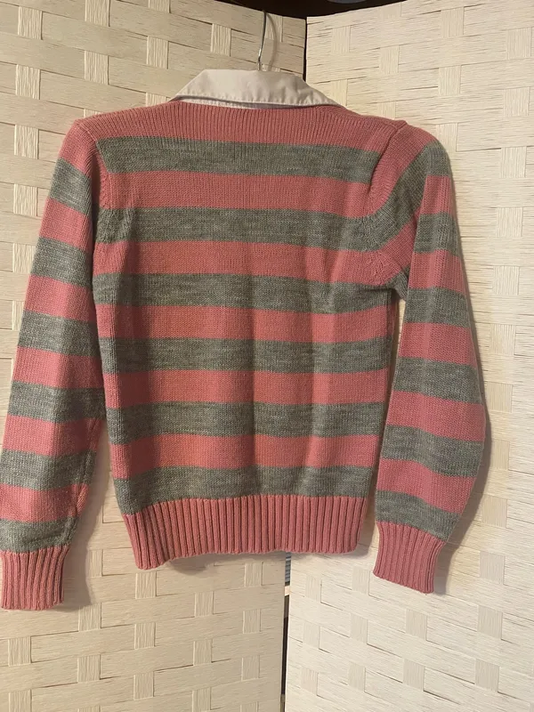 Ricki vtg v-neck women's Med stripe sweater Retro 80's memories style collared - Image 7