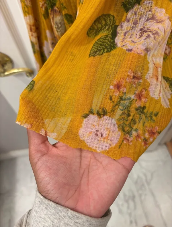 Free People Mirage Boho High-Low Tunic Twist-Front Raw Edge Floral Yellow Cami S - Image 3