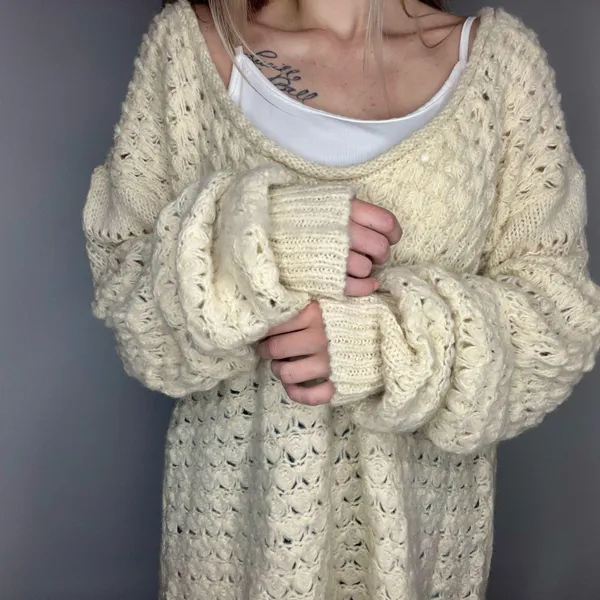 Free People Knit Cream Sweater - Image 6