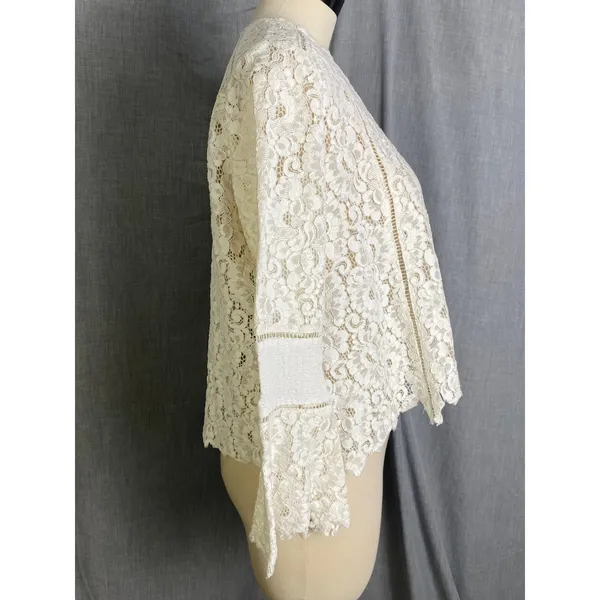 Lumie Cream Lace Bell Sleeve Cropped Blouse Top Boho Cottagecore‎ Feminine S - Image 3