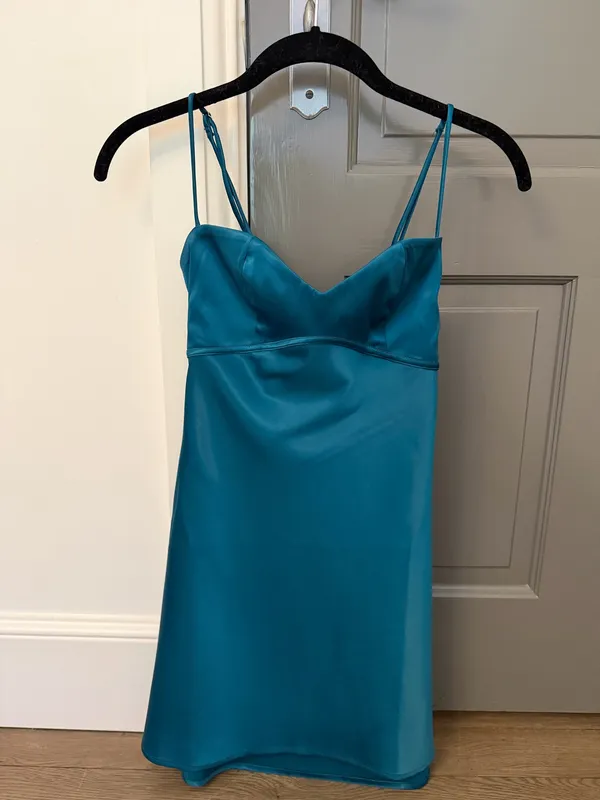 Lucy in the Sky Satin Mini Dress Teal Green - Image 4