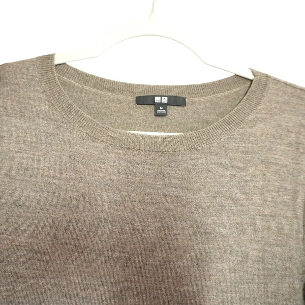 Uniqlo Womens Long Sleeve Crew Neck Fine Knit Sweater Dress‎ Taupe Brown Medium - Image 4