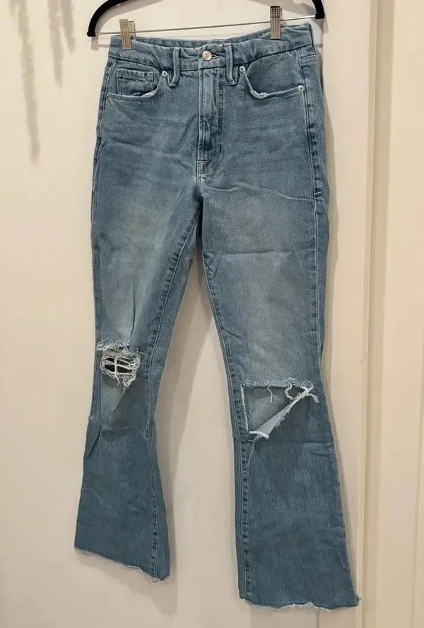 Good American Womens Denim High Rise Jeans Bootcut Distressed Size 8/29 RN151301 - Image 3