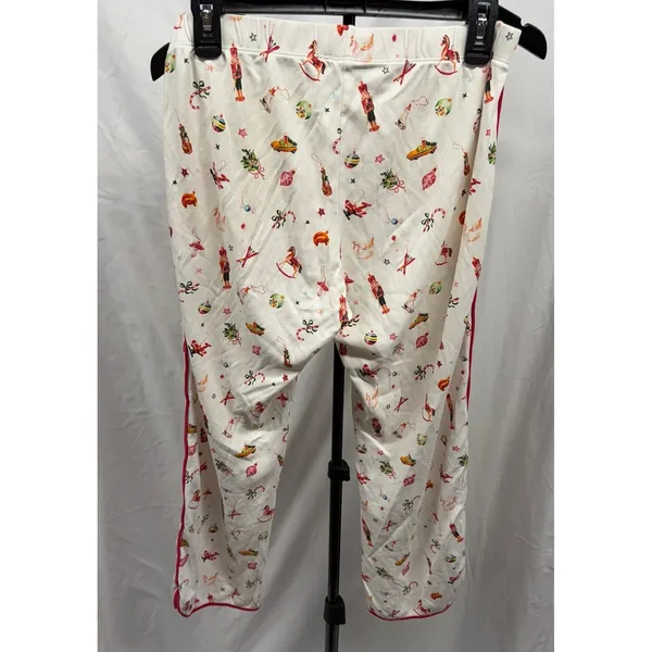 LAKE Women's Pima‎ Cotton Cropped White Christmas Print Pajama Pant Sz Small - Image 3