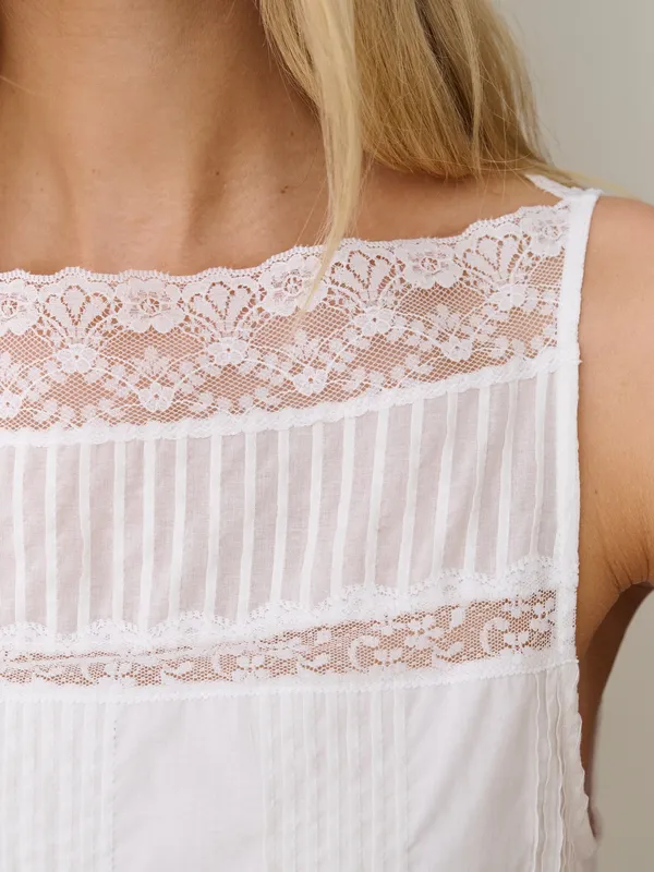 Sorella Size S Lyla White Cotton Lace Trim Mini Dress Few Moda - Image 4