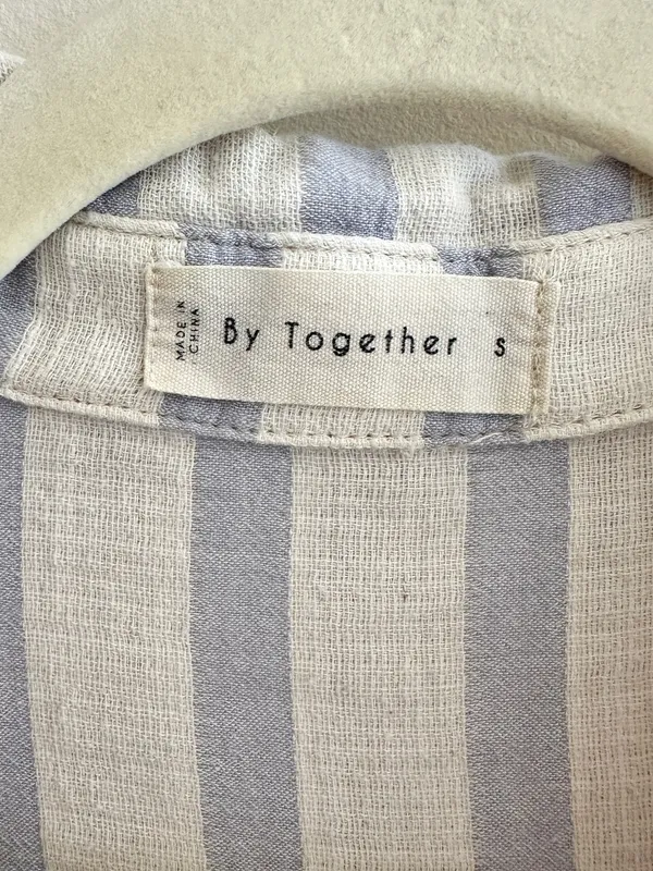 By Together Short Sleeve Button Down Striped Shirt, White/Periwinkle, Size Small - Image 6