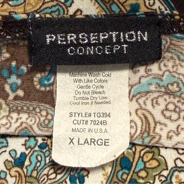 Perseption Concept Top Stretch Knit Popover Blouse Brown‎ Teal Paisley Medium - Image 4