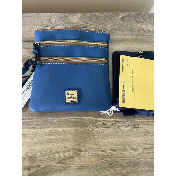 Dooney & Bourke Light Blue Leather North South Triple Zip Crossbody Bag NWT - Image 10