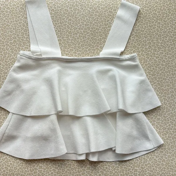 Zara White Tiered Square Neck Cropped Sweater Top - Image 8