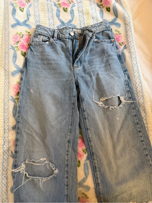 Garage Light Blue Distressed Wide-Leg Jeans - Image 2