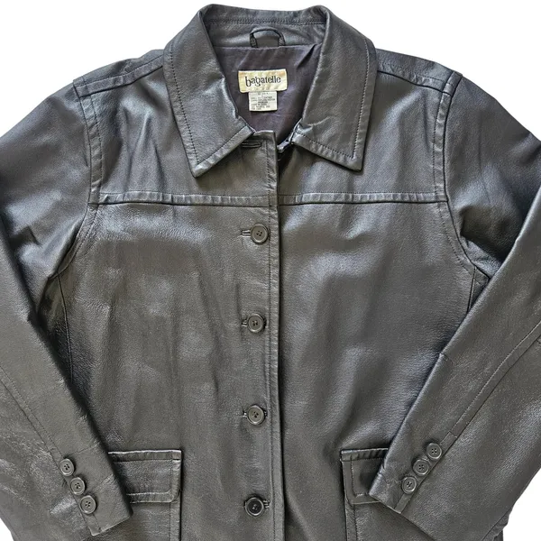 Vintage Bagatelle Leather Jacket Women's Button Front Minimalist 90s Black Sz L‎ - Image 8