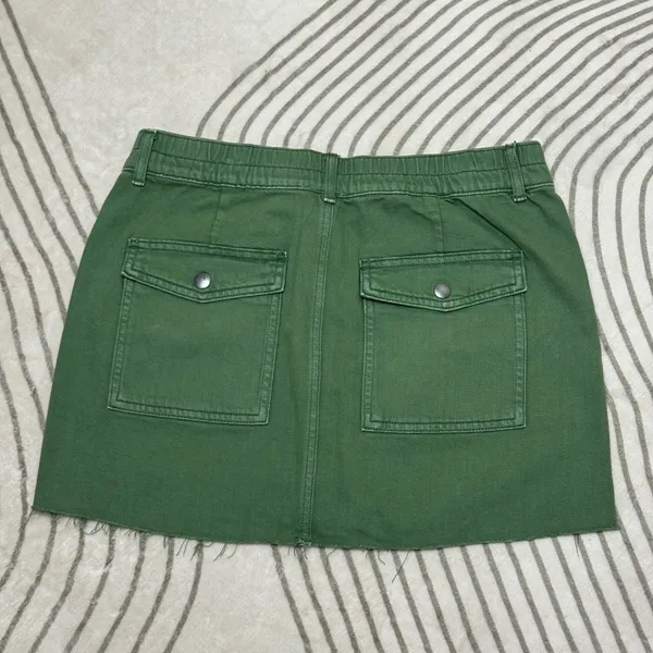 Aerie Green Denim Mini Skirt Cargo Utility Frayed Hem‎ Y2K Style Fairy Grunge - Image 3