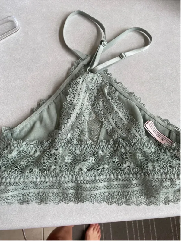 Women's Victoria's Secret Lace Halter Bralette XS Green - Image 2