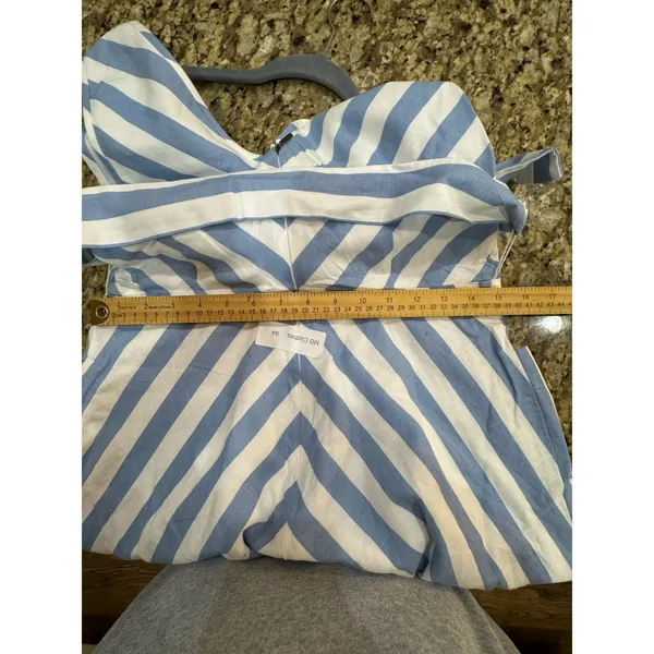 Kate‎ Spade Deck Blue White Stripe Linen Blend V Neck Midi Dress Size 6 Belted! - Image 12