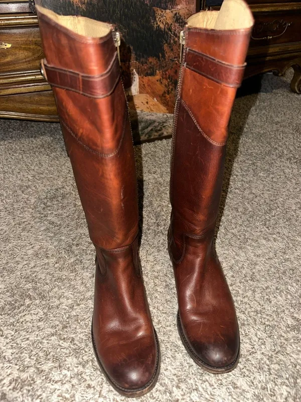 FRYE Molly Button Tall Brown Leather Riding Boots - Image 14