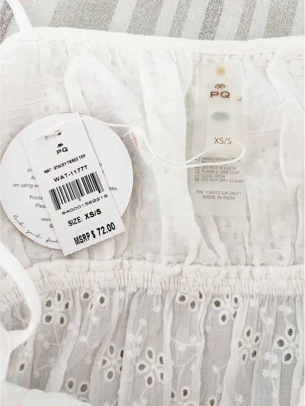 Pilyq Stacey Tiered Top White Size XS / Small Eyelet Neutral Bohemian Vacation - Image 5