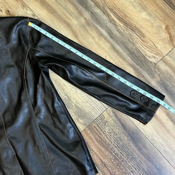 American Vintage Y2K 90s Faux Leather Brown Pleather Jacket Boho Hippie Flower Lace Distressed - Image 12