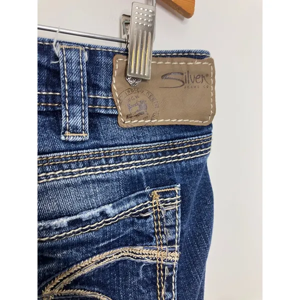 Silver Jeans Aiko Straight Leg Womens 29 Dark Wash Good Stretch Denim Distressed - Image 4