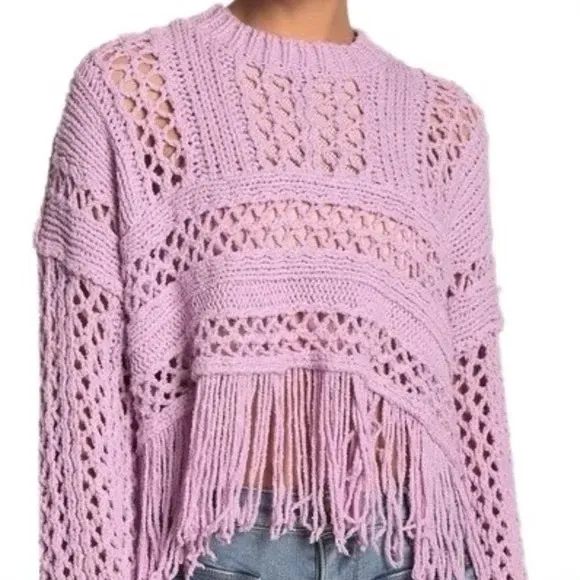 Free People Lavender Knit Fringe Sweater - Image 2