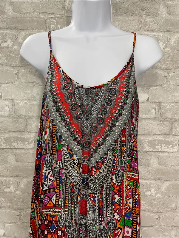 INOA Red Mixed-Print Silk Spaghetti-Strap Maxi Dress - Image 2