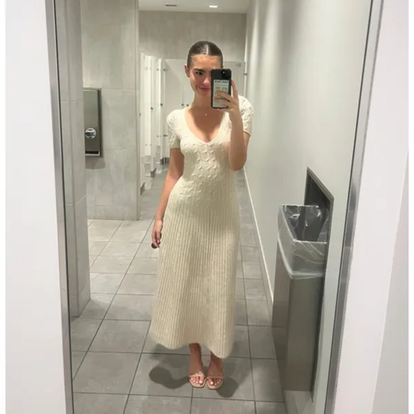 FREE PEOPLE Madsen Midi Dress in Oatmilk Size Large - Image 2