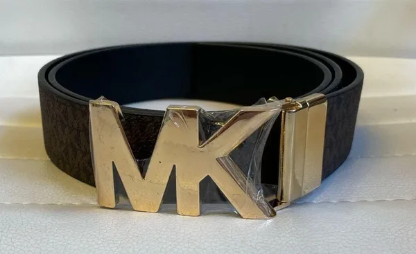 MK Monogram Gold Buckle Reversible Belt Brown Print/black NEW - Image 2