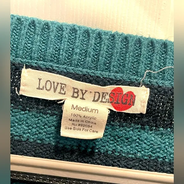 Love By Design Black and Teal Striped Half Sleeve Cropped Sweater size M - Image 4