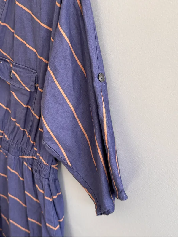 Arbor Organic Cotton Striped V-Neck Roll Tab Sleeve Dress Medium - Image 6