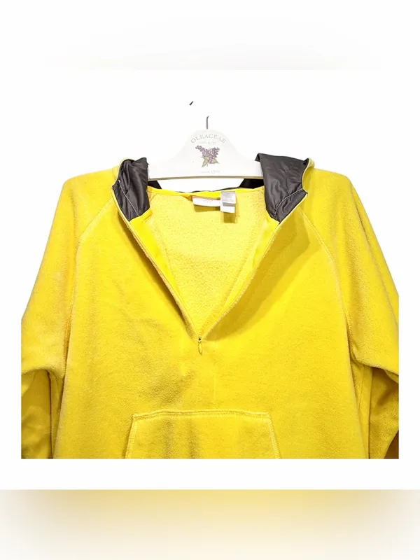 Vintage Liz Claiborne Women's 1/4 Zip Yellow Fleece Hoodie Sweatshirt Size XL - Image 9