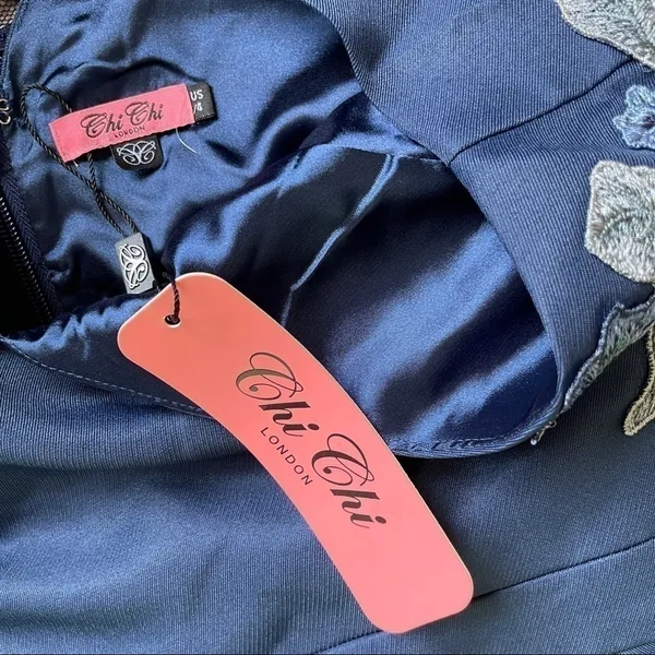 NWT CHI CHI LONDON Appliqué Fit Flare Party Dress Navy 4 - Image 13
