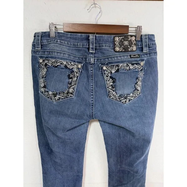 Miss Me Mid-Rise Easy Boot Jeans Size 33 Blue Embellished Denim Y2K Style Cotton - Image 9