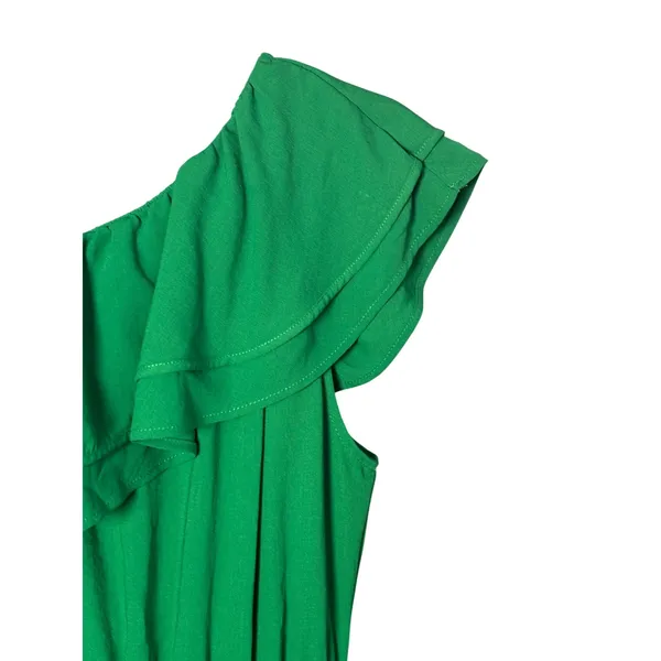 Zara Dress M Green One Shoulder Tiered Ruffle Mini Romantic Tropical Vacation - Image 4