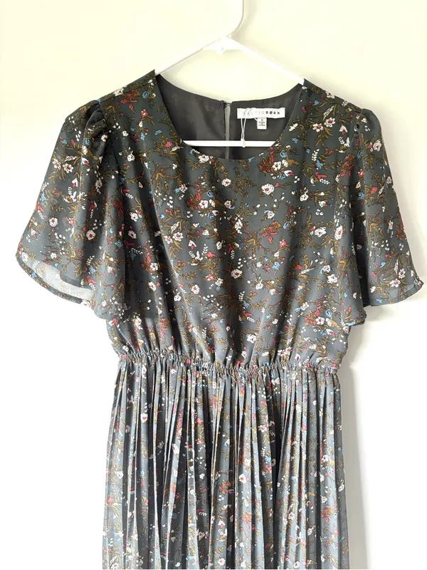 Baltic Born Belfast Pleated Midi Dress Antique Jade Floral Cottagecore - Image 5