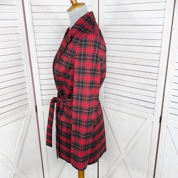 BeFree Tartan Plaid Double Breasted Tie Waist Trench‎ Overcoat Red XS - Image 2