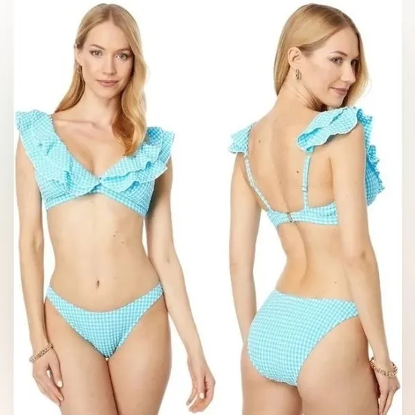 Lilly Pulitzer Blue White NWOT Women’s Aelin‎ Crinkle Gingham Bikini Top Size 10 - Image 10