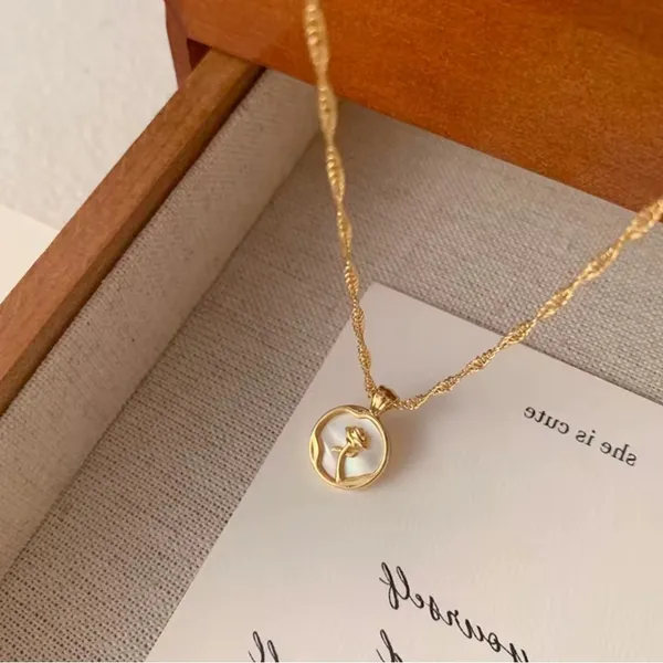 Gold Pendant Necklace with Rose Design - Image 3
