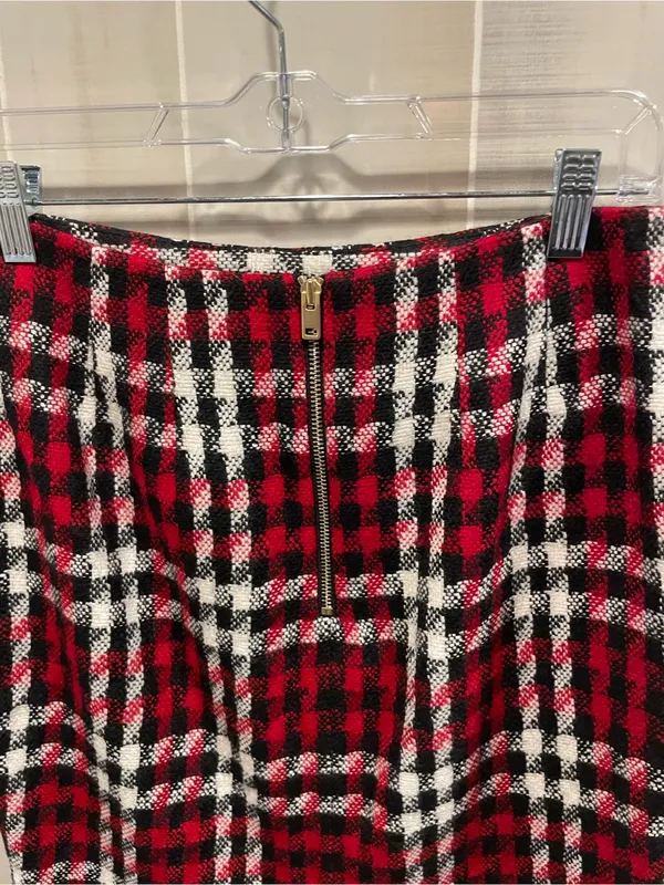 Cute classic Talbots wool blend plaid red pencil skirt preppy twee academia mini - Image 7