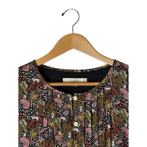Loft Paradise Pintucked Side Tie Dress Women Medium Green Pink NWT Tropical Boho - Image 4