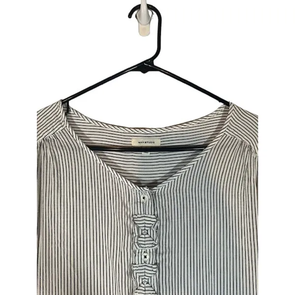 Max Studio White Striped Long Sleeve Button Bow Detail Blouse Women Sz L - Image 6