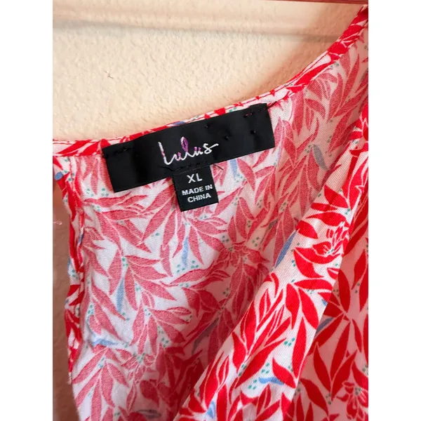 Lulus Romper Womens XL Red Tropical Leaf Tie Front Cutout RE90452HL Summer Mini - Image 5